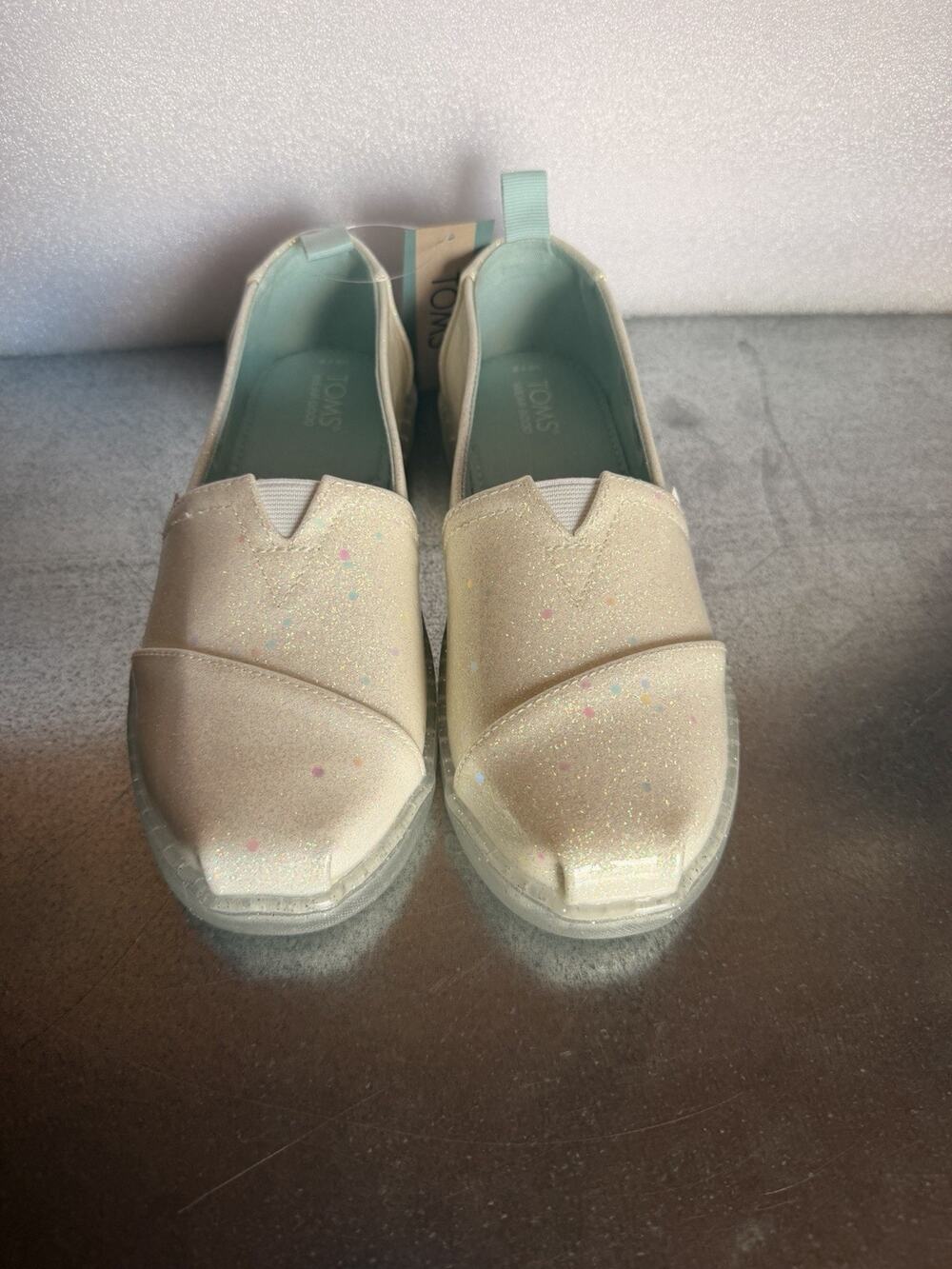TOMS Youth Alpargata White Confetti Coated Glitter Shoes Size 2 NIB 10020624